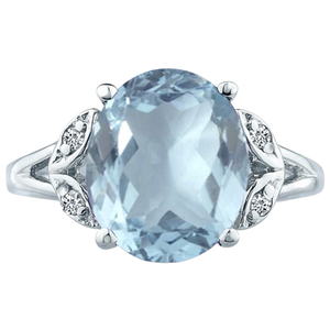 Oval cut aquamarine big gemstone engagement wedding ring in 14K White Gold