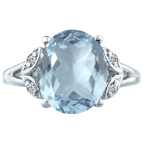 Oval cut aquamarine big gemstone engagement wedding ring in 14K White Gold