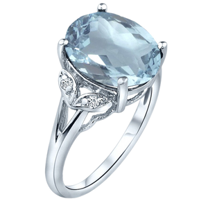 Oval cut aquamarine big gemstone engagement wedding ring in 14K White Gold