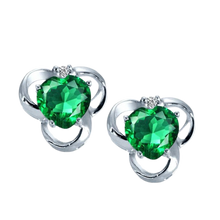 Load image into Gallery viewer, Heart Shape CR Emerald And Genuine Diamond 925 Silver Earrings