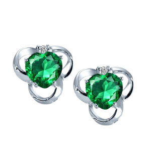 Heart Shape CR Emerald And Genuine Diamond 925 Silver Earrings