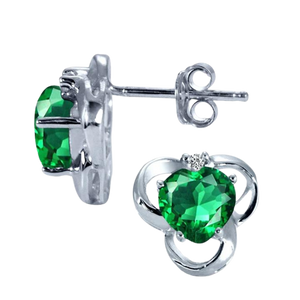 Heart Shape CR Emerald And Genuine Diamond 925 Silver Earrings