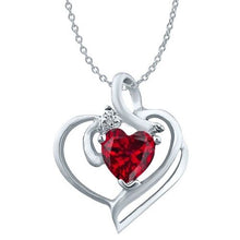 Load image into Gallery viewer, Silver simulated ruby pendant white natural diamond 18-inch cable chain