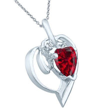 Load image into Gallery viewer, Silver simulated ruby pendant white natural diamond 18-inch cable chain