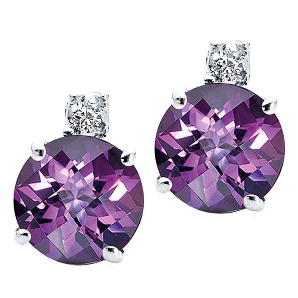 2.00 Carat Round Cut Amethyst Gemstone Earrings in 14K White Gold