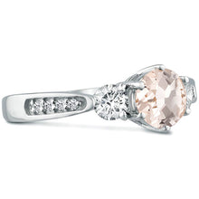 Load image into Gallery viewer, Three Stone Morganite Gemstone Moissanite Diamond Engagement Ring 14K White Gold