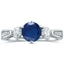 Load image into Gallery viewer, Three Stone Sapphire Gemstone Moissanite Diamond Engagement Ring 14K White Gold