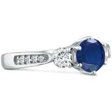 Load image into Gallery viewer, Three Stone Sapphire Gemstone Moissanite Diamond Engagement Ring 14K White Gold