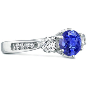 Three Stone Tanzanite Gemstone Moissanite Diamond Engagement Ring in 14K White Gold