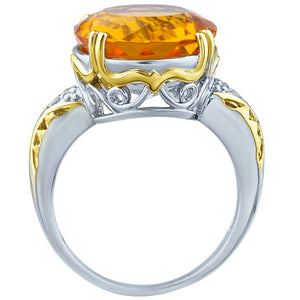 9.79 Carat Genuine Cushion Checkerboard Citrine Gemstone Ring in 14K White Gold