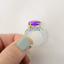 Load image into Gallery viewer, 9.00 Carat Genuine Cushion Checkerboard Amethyst Gemstone Ring in 14K White Gold