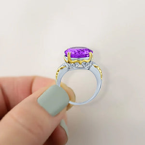 9.00 Carat Genuine Cushion Checkerboard Amethyst Gemstone Ring in 14K White Gold