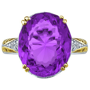 9.00 Carat Genuine Cushion Checkerboard Amethyst Gemstone Ring in 14K White Gold