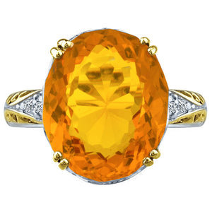 9.79 Carat Genuine Cushion Checkerboard Citrine Gemstone Ring in 14K White Gold