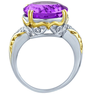 9.00 Carat Genuine Cushion Checkerboard Amethyst Gemstone Ring in 14K White Gold