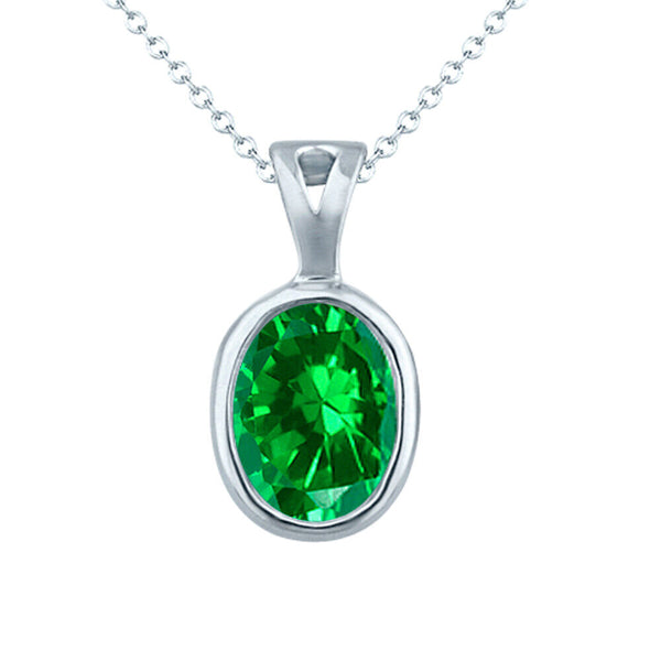 Emerald pendant elegant and straightforward oval 8x6 in 14k white gold