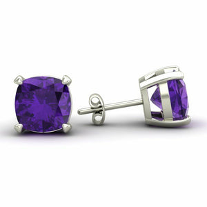 1.65 Carat Genuine Cushion Cut Amethyst Studs Earrings in 14k White Gold