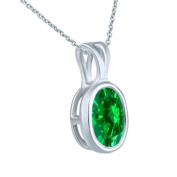 Emerald pendant elegant and straightforward oval 8x6 in 14k white gold