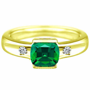 0.77 Carat Lab Created Emerald Gemstone and diamonds Ring in 14K White Gold/YG