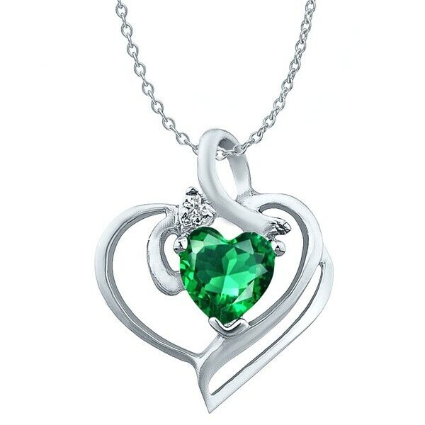 5MM heart shape cr emerald and genuine diamonds 925 sterling silver pendant