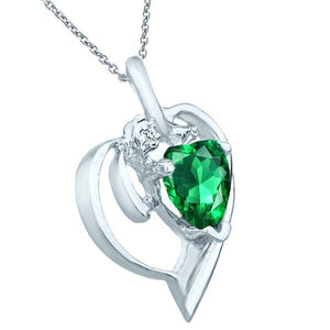 5MM heart shape cr emerald and genuine diamonds 925 sterling silver pendant