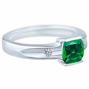 0.77 Carat Lab Created Emerald Gemstone and diamonds Ring in 14K White Gold/YG