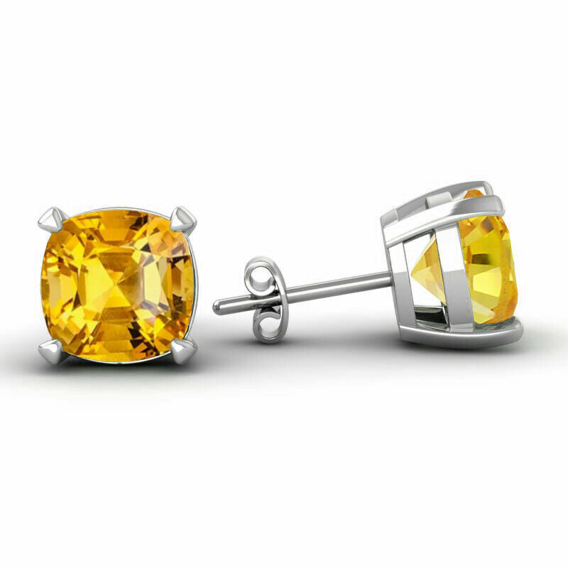 1.60 Carat Genuine Cushion Cut Citrine Studs Earrings in 14k White Gold