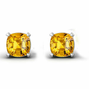 1.60 Carat Genuine Cushion Cut Citrine Studs Earrings in 14k White Gold