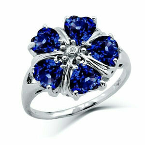 Flower created saphire ring  and genuine diamonds 925 sterling silver