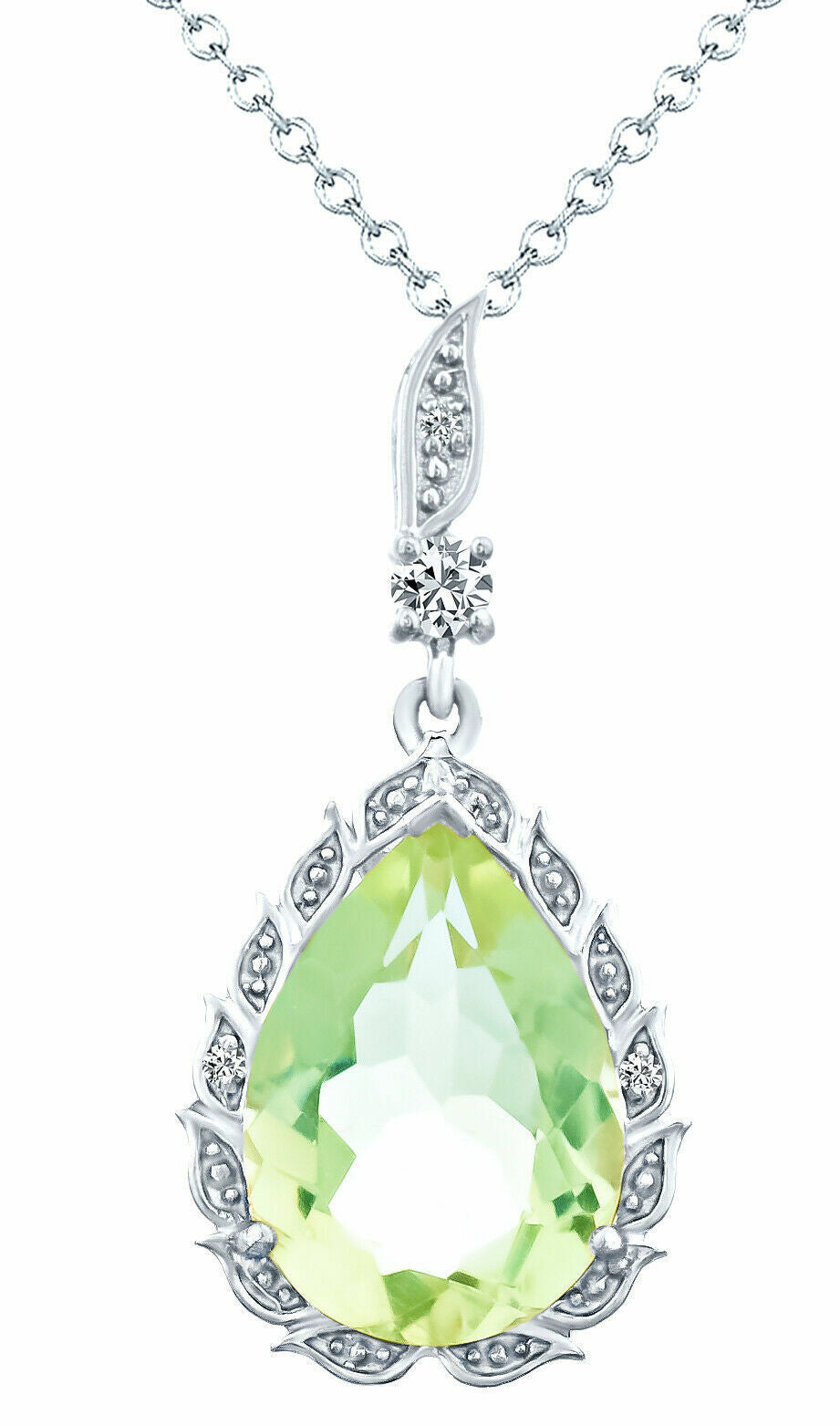 7.75 Ct Pear Cut Green Amethyst Gemstone & Diamonds Pendant in 925 Silver