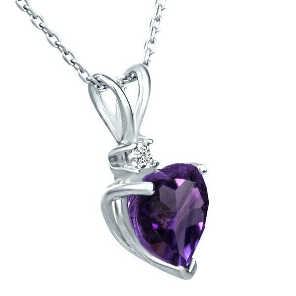 1.6ct genuine amethyst and diamond heart shape on sterling silver 14k gold plate