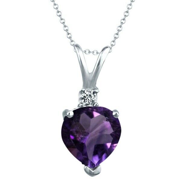 1.6ct genuine amethyst and diamond heart shape on sterling silver 14k gold plate