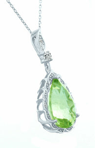 7.75 Ct Pear Cut Green Amethyst Gemstone & Diamonds Pendant in 925 Silver