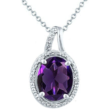 Load image into Gallery viewer, 3.00ct huge oval genuine amethyst surrounded with H color diamond silver pendant