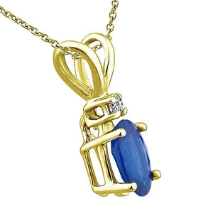 0.53 Carat Oval Cut Sapphire Gemstone & Diamond Pendants in 14K Yellow Gold