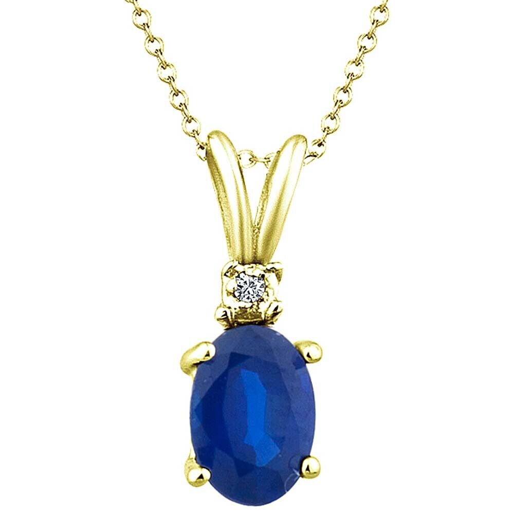 0.53 Carat Oval Cut Sapphire Gemstone & Diamond Pendants in 14K Yellow Gold