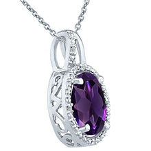 Load image into Gallery viewer, 3.00ct huge oval genuine amethyst surrounded with H color diamond silver pendant