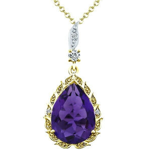 6 ct geniune pear shape amethyst diamond and white topaz silver pendant