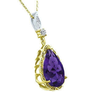 6 ct geniune pear shape amethyst diamond and white topaz silver pendant