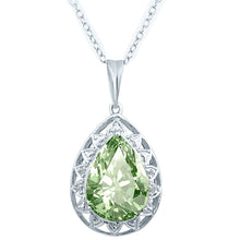 Load image into Gallery viewer, 4.54 Ct Pear Shape Green Amethyst Gemstone &amp; Diamond Pendants in 10K White Gold