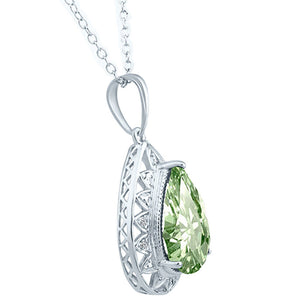 4.54 Ct Pear Shape Green Amethyst Gemstone & Diamond Pendants in 10K White Gold