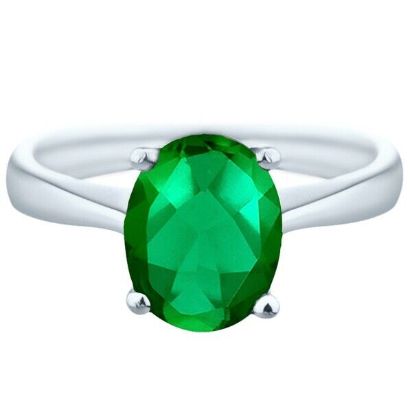 9x7 oval cr emerald solitaire 925 sterling silver ring