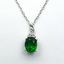 Load image into Gallery viewer, Oval cut emerald gemstone &amp; Zirconia necklace, mothers day gift, MAY birthstone