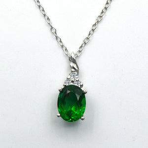 Oval cut emerald gemstone & Zirconia necklace, mothers day gift, MAY birthstone