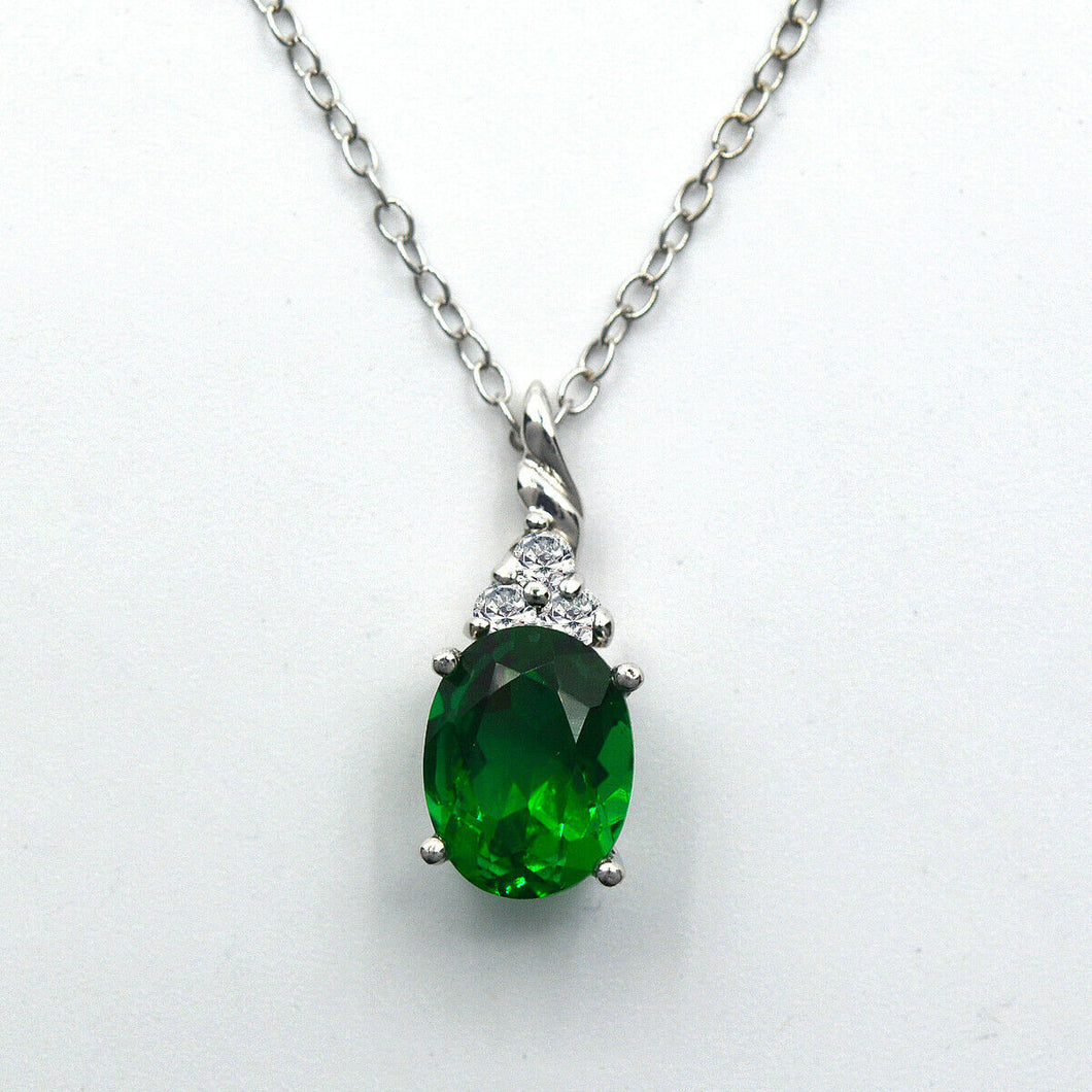 Oval cut emerald gemstone & Zirconia necklace, mothers day gift, MAY birthstone