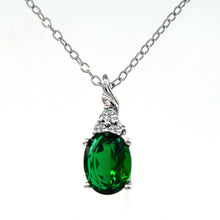 Load image into Gallery viewer, Oval cut emerald gemstone &amp; Zirconia necklace, mothers day gift, MAY birthstone