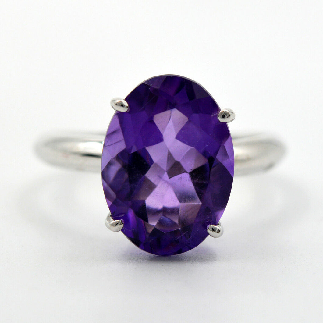 5.35 Natural oval cut purple amethyst silver ring , February birthstone jewelry