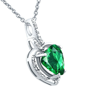 1.72ct CR-Emerald Heart Shape Gemstone and Diamond Pendant in 925 Silver