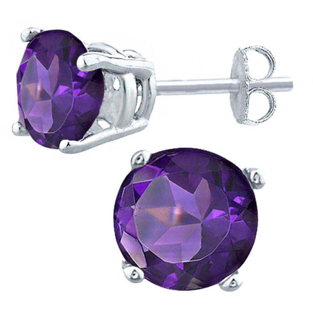 1.49 Carat Round Cut Amethyst Gemstone Earrings in 925 Sterling Silver