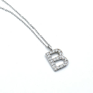 Minimalist elegant B Letter alphabet name diamond necklace in 14k white gold